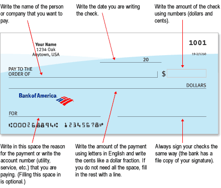 How to write a check bank of america example