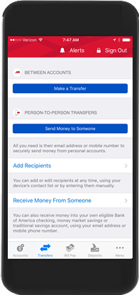 Mobile Money Transfers from Bank of America