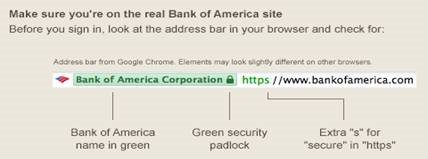 Make sure you're on the real Bank of America site - Browser address bar visual