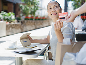 Woman confident that her credit card security features are protecting her