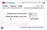 Image of ShopSafe number creation screen
